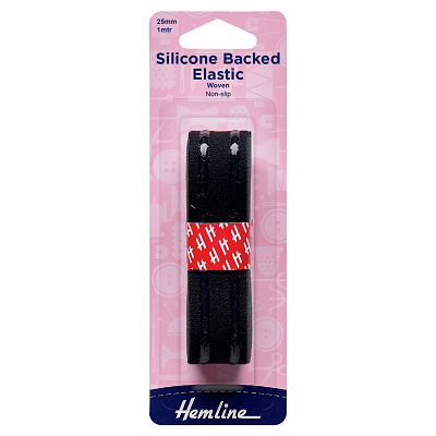 H632.25.BK Silicone Backed Elastic: Black - 1m x 25mm 